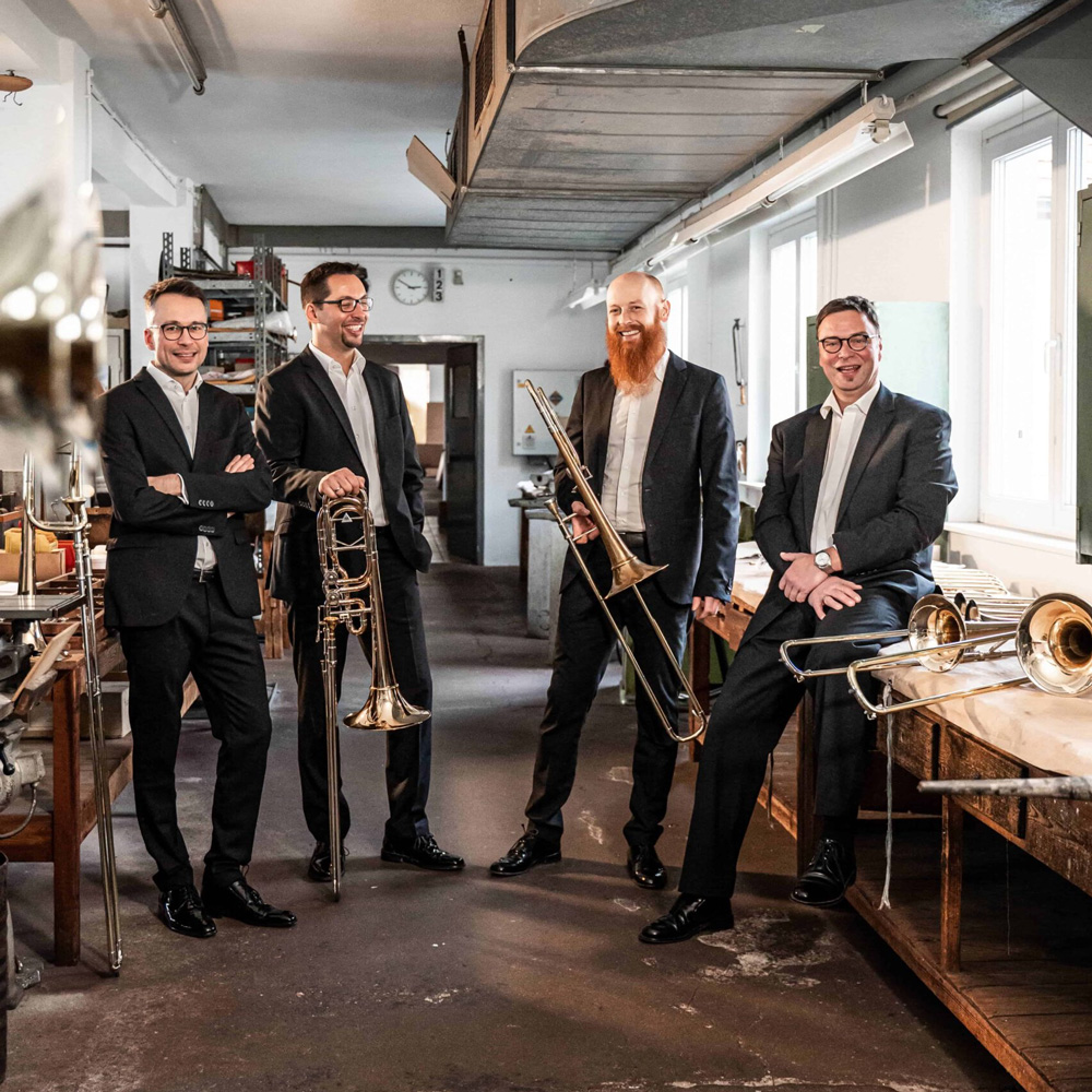 MEGA-Posaunen-Wochenende mit dem Kühnl Trombone Quartet im Musikhaus Beck 